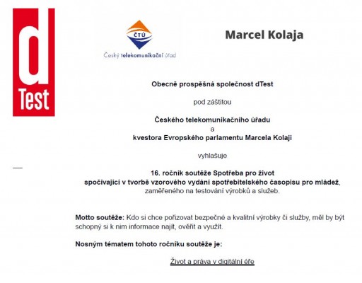 16. ročník soutěže pro studenty středních škol „Spotřeba pro život“