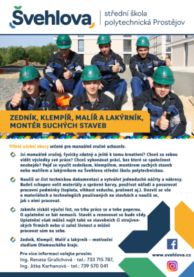 Zedník, Klempíř, Malíř a lakýrník, Montér suchých staveb - tříleté učební obory